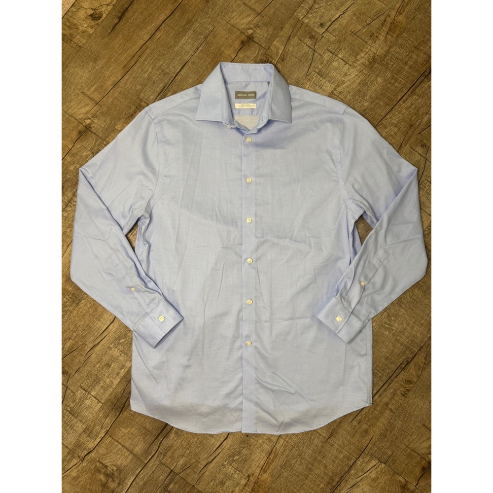 Michael Kors Mens Airsoft Stretch Regular Fit Non Iron Dress Shirt Blue 16 32/33